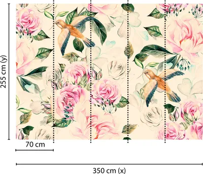 Produktbild von Tadessi Fototapete | Blumen | 3.50 m x 2.55 m | Creme | Rosa | Wandbild | Digitaldruck
