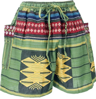 Produktbild von Kurze Boho Hose, Ethnostyle Shorts - Grün/bunt, Damen, Baumwolle, Shorts, Leggings