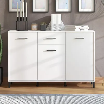 Image de Laerru - Buffet, 138x40x90h cm Blanc, 3 Étagères