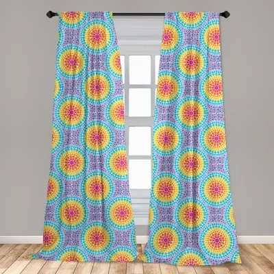 Produktbild von Abakuhaus, Fenstervorhänge, Regenbogen-Farben-Kreise, 2-Panel-Set, 150 x 175 cm