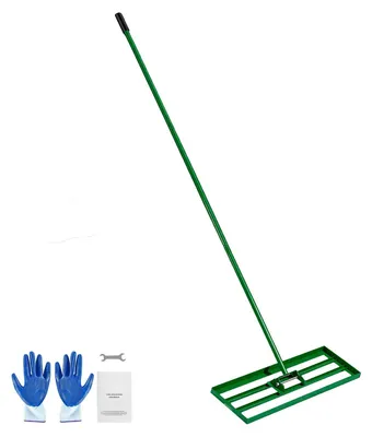Zdjęcie produktu dla Rakla do wyrównywania trawnika – rakla do trawnika/narzędzie do wygładzania trawnika – wymiary głowicy 75,8 x 25,4 cm – długi stalowy trzonek o długości 198 cm – w zestawie rękawiczki ogrodnicze – do ogrodu, trawników golfowych i rolnictwa