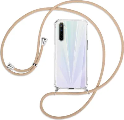 Produktbild von Handykette Backcover-Schutzhülle mit Band (Metall silberfarben) für Realme 6 / 6S - beige