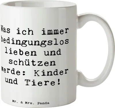 Produktbild von Mr. & Mrs. Panda Tasse Spruch Schutz für Kinder - Weiß - Geschenk, Freunde, Gefühl, Kaffeebecher, Motivation, Sicherheit, Becher, Teetasse, bedingungslos, Kaffeetasse