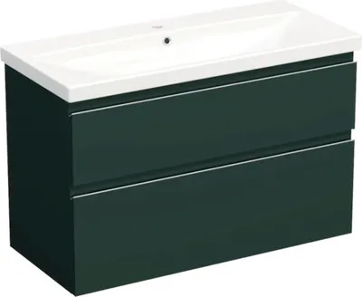 Produktbild von Jungborn Waschplatz TRENTA BxHxT 100x65x45 cm grün salvia matt mit Keramik-Waschtisch Griffleiste chrom matt
