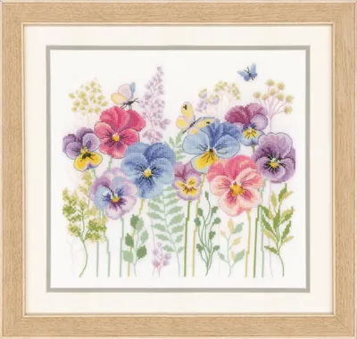 Obrázok produktu pre Súprava na vyšívanie krížikom Vervaco "Pansies and grasses, Aida", 29x28cm