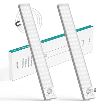 Immagine prodotto di Lampada a LED per armadi con 54 LED e sensore di movimento, 32 cm, 1800 mAh, ricaricabile, dimmerabile, ideale per cucine, armadi, librerie, camere da letto (bianca, confezione da 2)
