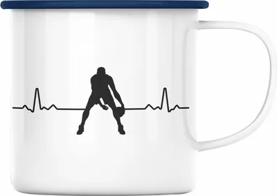 Produktbild von Trendation - Basketball Emaille Tasse Geschenk Basketballspieler Coach Trainer Geschenkidee Lustige Emaille Tasse Basketballer Jungs Jungen (Blau)