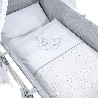 Produktbild von Baby-Delux Wiegenset Bettwäsche Set 6-tlg Waffelpique für Babywiege Sternchen Grau (ohne Wiege)