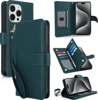 Produktbild von Mobigear Wallet iPhone 15 Pro Hülle Klapphülle Geldbörse - Grün