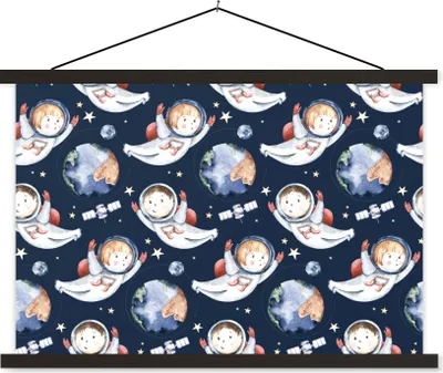 Produktbild von MuchoWow® Textilposter Muster - Kinder - Planeten - Jungen - Kinder - Mädchen - Kinder 150x100 cm mit schwarzem Rahmen - Schlafzimmer