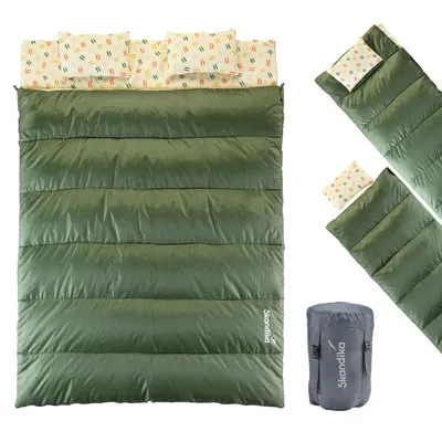 Produktbild von Skandika Doppelschlafsack Iceland Double | Schlafsack 2 Personen 3 Jahreszeiten, mit/ohne Flanell, Baumwolle, Kissen, 220 x 150 cm