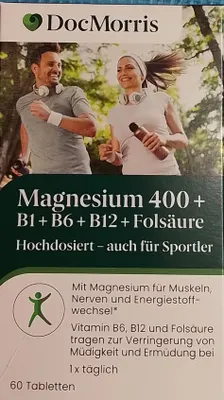 Image de Magnésium 400 + B1 + B6 + B12 + Acide folique I Hautement dosé I Aussi pour les sportifs I 60 comprimés I 1x par jour