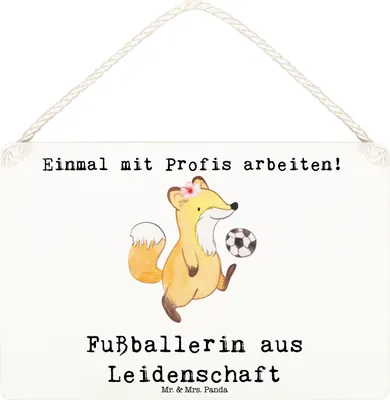 Produktbild von Mr. & Mrs. Panda wandtafel Fußballerin Leidenschaft DIN A6 - Weiß - Geschenk, Glücksbringer, Fußballspiel, Fußballwitz, Schild, Fußballspielerin, sprüche, Wandbild Holz