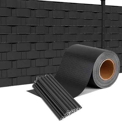 Produktbild von LZQ 105m x 19cm PVC Sichtschutzstreifen Sichtschutzfolie Doppelstabmatten mit 50 Befestigungsclips Sichtschutzmatte Anthrazit
