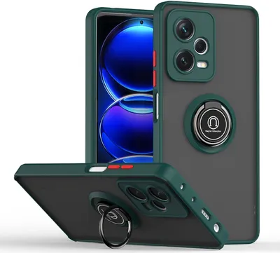 A phone case with a ring holder is shown from multiple angles against a white background.