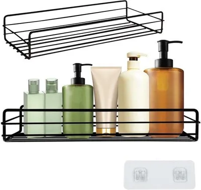 Produktbild von Famanu Duscheplatte ohne Bohren - Badezimmerorganizer mit selbstklebenden Aufklebern, schwarz