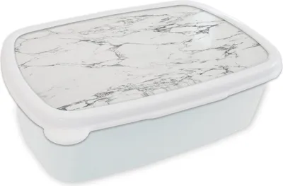 Produktbild von KitchenYeah® Lunchbox Brotzeit Brotdose 17x11 cm Schwarze Muster durch weißen Marmor Kinder Brotzeitdose - Lunch Box - Kinder - Sandwich-Box - Schulbox - Lunch Boxen