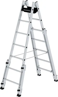 Produktbild von MUNK Aluminium Stehleiter, treppengängig, mit 4 Holmverlängerungen 2x7 Sprossen