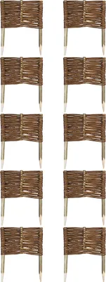 Produktbild von 10 x Beeteinfassung aus Weide 16 Größen ( Länge: 30 cm Höhe: 20 cm ) Weidenzaun Rasenkante Beetbegrenzung Steckzaun imprägniert mit Buchepflöcken für leichtes Einsetzen Palisade