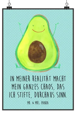 Produktbild von Mr. & Mrs. Panda Bild Avocado Glücklich DIN A2 - Türkis Pastell - Geschenk, wanddeko, Wandbild, wandkunst, Chaos, drucke, Plakat, Chaotisch