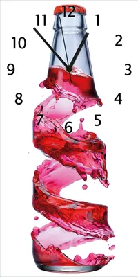 Produktbild von Wallario Design Wanduhr Flasche mit roter Brause - Wirbelsturm aus Echtglas, Größe 30 x 60 cm