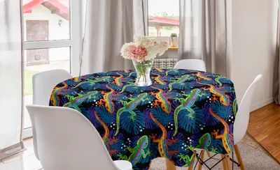 Produktbild von ABAKUHAUS Gecko Runde Tischdecke, Exotische Flora und Fauna, Kreis Tischdecke Abdeckung für Esszimmer Küche Dekoration, 150 cm, Mehrfarbig