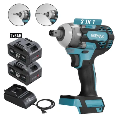 Produktbild von GJEMAX Schlagschrauber 18V, 520NM – inkl. Schnellladegerät, 2x 6,0 Ah Akku