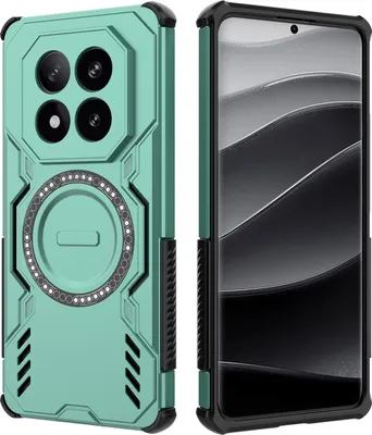 Produktbild von Magnetisch Hülle für Xiaomi Redmi Note 14 Pro+ 5G, Hybrid PC TPU Bumper Stoßfestes Loch Wärmeableitung Handyhülle Grün