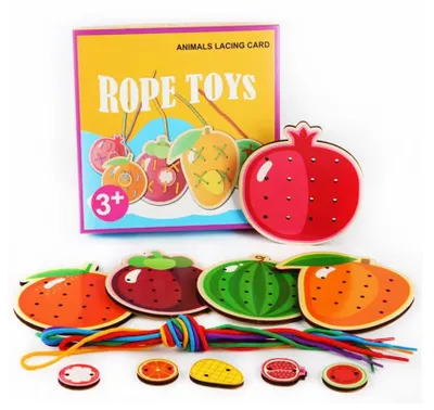Produktbild von Montessori Fädelspiel Holz Obst - Motorikspielzeug Binden Lernen ab 3 Jahren