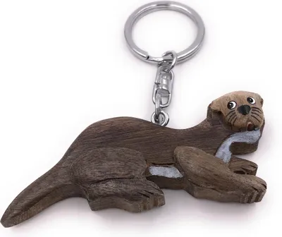 Produktbild von Onwomania Schlüsselanhänger aus Holz Biber Otter Säugetier Nagetier Anhänger Charm