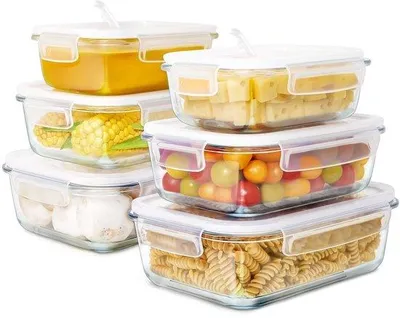 Immagine prodotto di Set di 6 contenitori per alimenti in vetro borosilicato Unyqoos®, con coperchi ermetici dotati di valvola di sfiato – adatti al forno, al microonde, al congelatore e alla lavastoviglie, privi di BPA