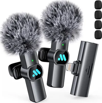 Produktbild von 2 Stück Wireless Mikrofon für iPhone iPad, kabelloses Mikrofon für Videoaufnahmen, Live-Streaming, Interviews, YouTube, TikTok, Vlog.