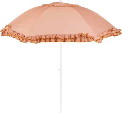 Obrázok produktu pre Mica Decorations Naklápací slnečník s volánmi – tyčový slnečník 238 x Ø195 cm – ochrana pred slnkom na záhrade alebo balkóne – polyester, oceľ – broskyňová farba
