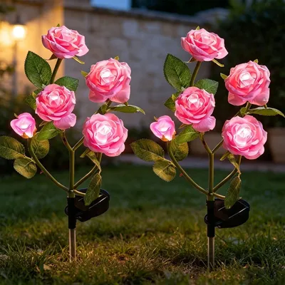 Solar-LED-Rosenleuchten, 2 Stück, rosa, für Garten & Weg
