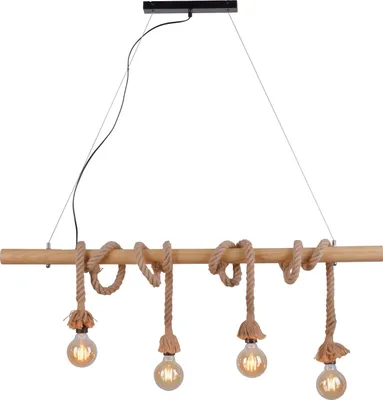 Produktbild von JustLight 4er Pendelleuchte Rope schwarz-natur 100 x 7 cm E27 15 W