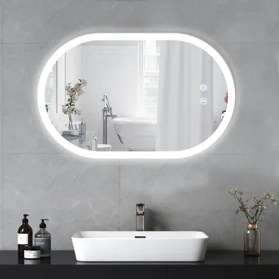 Produktbild von Badspiegel YOLEO Oval mit LED-Beleuchtung, Badezimmerspiegel Dimmbar 70x50cm, Beschlagfreier Wandspiegel mit Touchschalter , 3 Lichtfarben, 6500K
