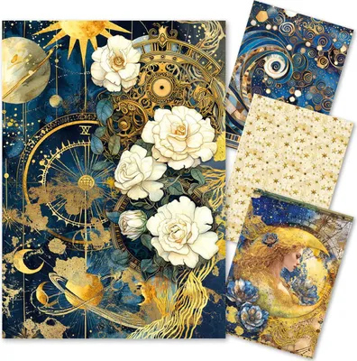 Image de Assortiment de papier de soie à motifs « Celestial », format A4, lot de 4