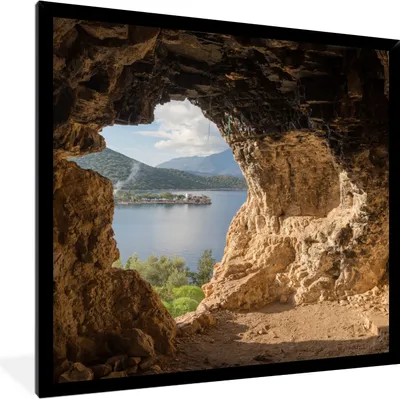 Produktbild von MuchoWow® Gerahmtes Poster Wasser - Höhle - Natur - Landschaft 40x40 cm - Poster mit Schwarzem Bilderrahmen Wandposter Rahmen Foto Bilder - Mit Rahmen - Wanddekoration Schlafzimmer