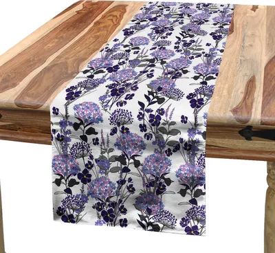 Produktbild von ABAKUHAUS Blumen Tischläufer, Frühlings-Zeit-Clutter von Endemic Blumen, 40 x 225 cm, Purpleblue Ceil Blau