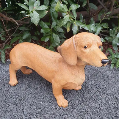 Obrázek produktu pro Zahradní figurka stojícího hnědého jezevčíka, výška 30 cm