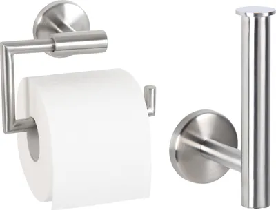 Produktbild von bremermann Bad-Serie PIAZZA 2er Set - 1x Toilettenpapierhalter und 1x Ersatzrollenhalter aus Edelstahl matt