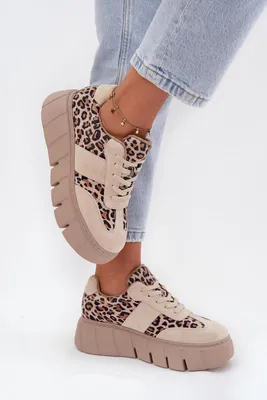 Zdjęcie produktu dla Zamszowe Ocieplane Sneakersy Damskie Na Masywnej Platformie Vinceza 66841 Panterka Beżowe 36
