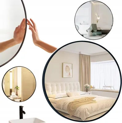 Obrázek produktu pro Rebiko Nástěnné zrcadlo stylové kulaté koupelnové zrcadlo černý rám průměr 80 cm loft