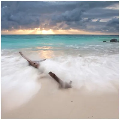 Produktbild von Wallario Magnet für Kühlschrank / Geschirrspüler, magnetisch haftende Folie - 60 x 60 cm, Motiv: Wellen am Strand bei Sonnenuntergang