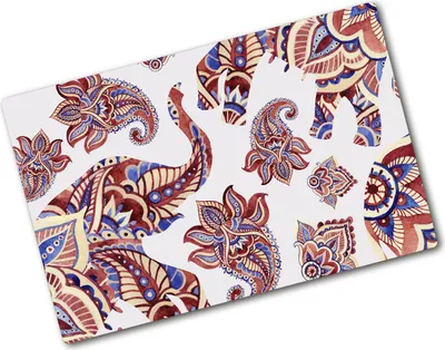 Produktbild von Tulup Glas Herdabdeckplatte - 80x52 cm - Glaskeramikkochfeld-Abdeckung Spritzschutz Glasabdeckplatte - Einteilig - Tiere - Elefanten Ornamente - Mehrfarbig