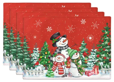 4er-Set Platzsets Schneemann Rot 33x48 cm
