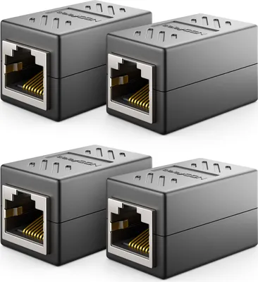 Produktbild von deleyCON 4 Stück RJ45 Kupplung (1000 Mbit) Gigabit LAN Kabel Verlängerung Netzwerkkabel Ethernet Adapter Verbinder Kompatibel zu Cat8, Cat7, Cat6, Cat5 Patchkabel DSL POE 2X RJ45 Buchse - Schwarz
