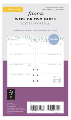 Immagine prodotto di Ricarica per agenda FILOFAX 2027 - PERSONAL - 1 settimana = 2 pagine - Garden - inglese