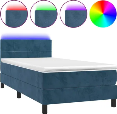 Obrázek produktu pro vidaXL Postel Boxspring s matrací a LED diodami Dark Blue 80x200 cm Velvet