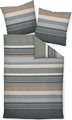 A bedding set laid out flat, showing a duvet cover and two pillowcases.